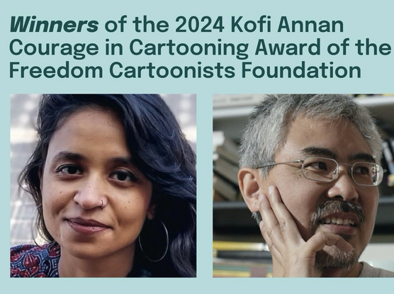The winners of the 2024 KOFI Annan Courage in Cartooning Award. 