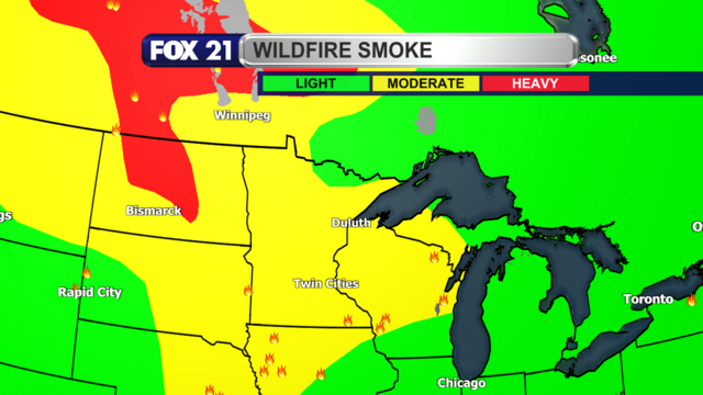 Wildfire smoke continues to flow into the western Great Lakes region from northwest Canada around a couple high-pressure systems in the western United States.  While smoke levels have increased slightly compared to Monday, air quality levels remain good to moderate in the Northland.