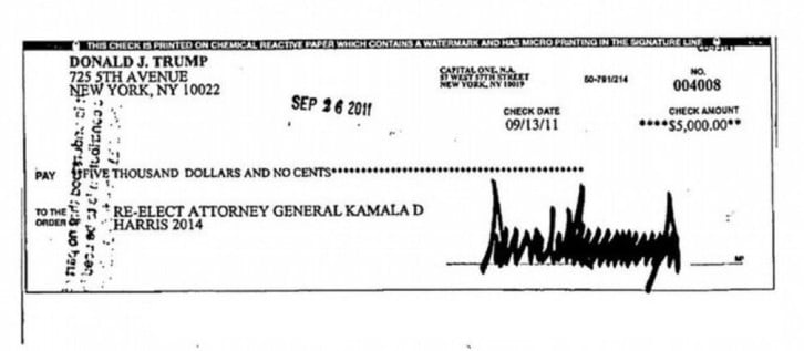 Donald Trump’s $5k cheque to Kamala 