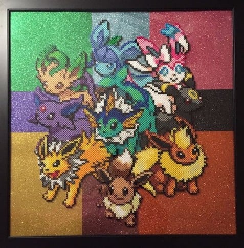 A pearler bead design of Eevee and their evolutions. 