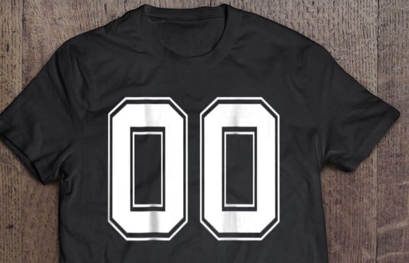 Black T-shirt with two large white zeros (also accepted zeroes or 'double 0s')